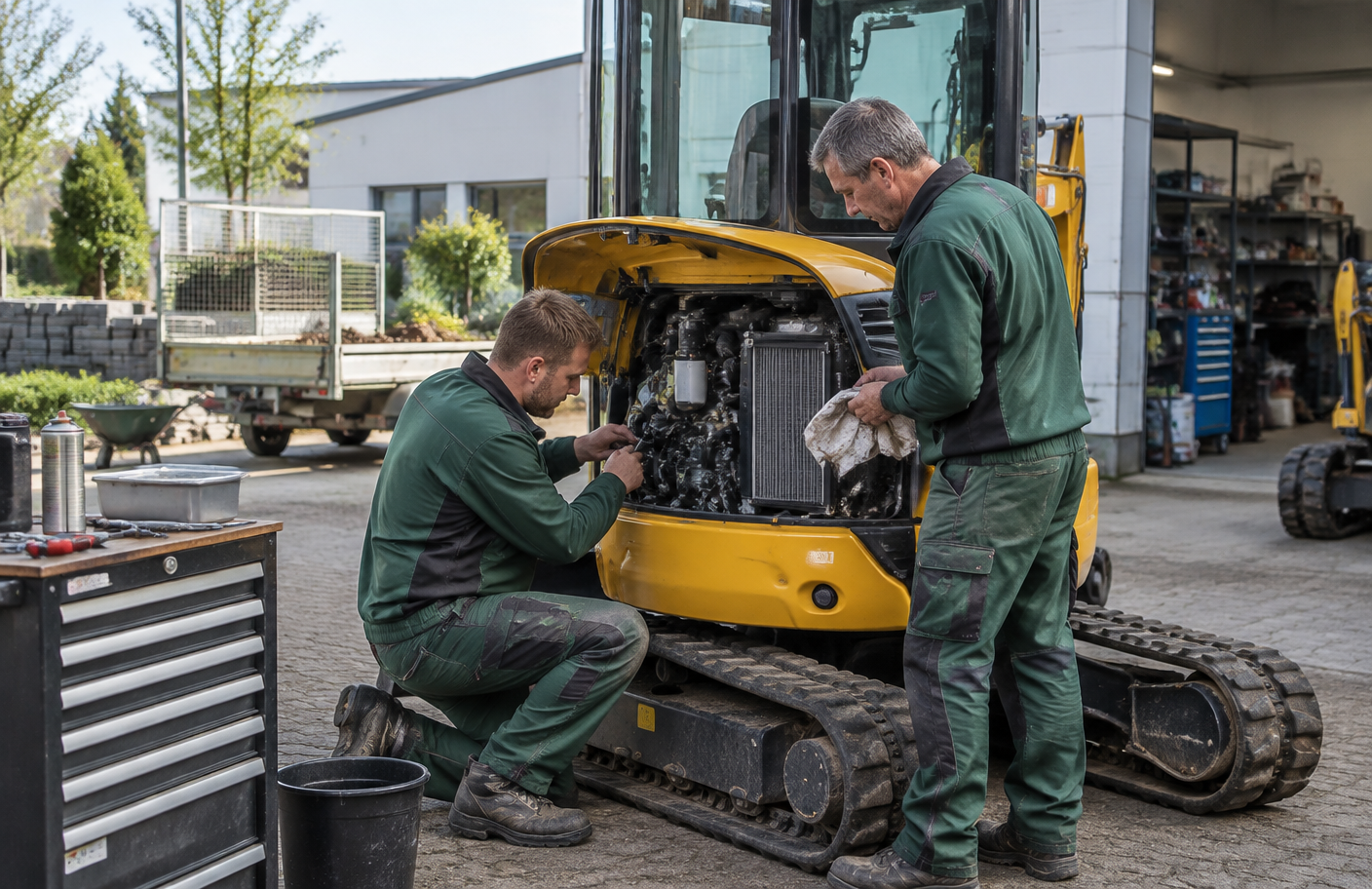 Mitarbeiter bei der Arbeit an einer Maschine in der Werkstatt